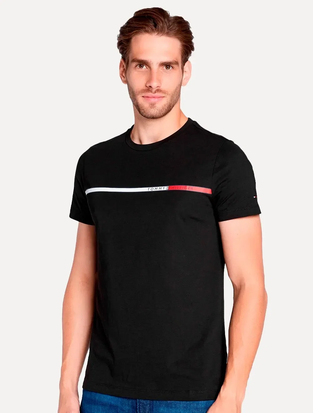 Camiseta Tommy Hilfiger Masculina Two Tone Chest Stripe Preta