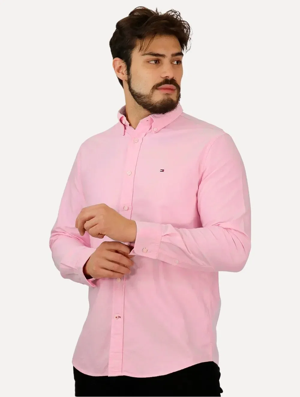 Camisa Tommy Hilfiger Masculina Regular Core Flex Poplin Rosa — imagem 1