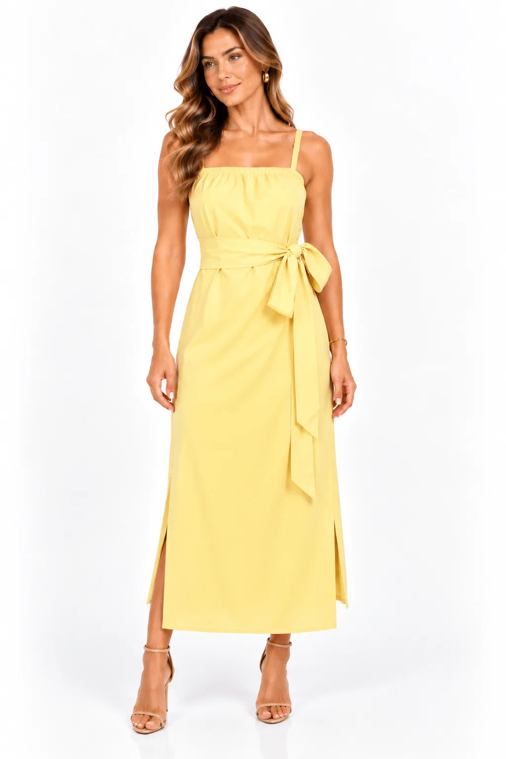 Vestido Midi Detalhe Amarração - Amarelo