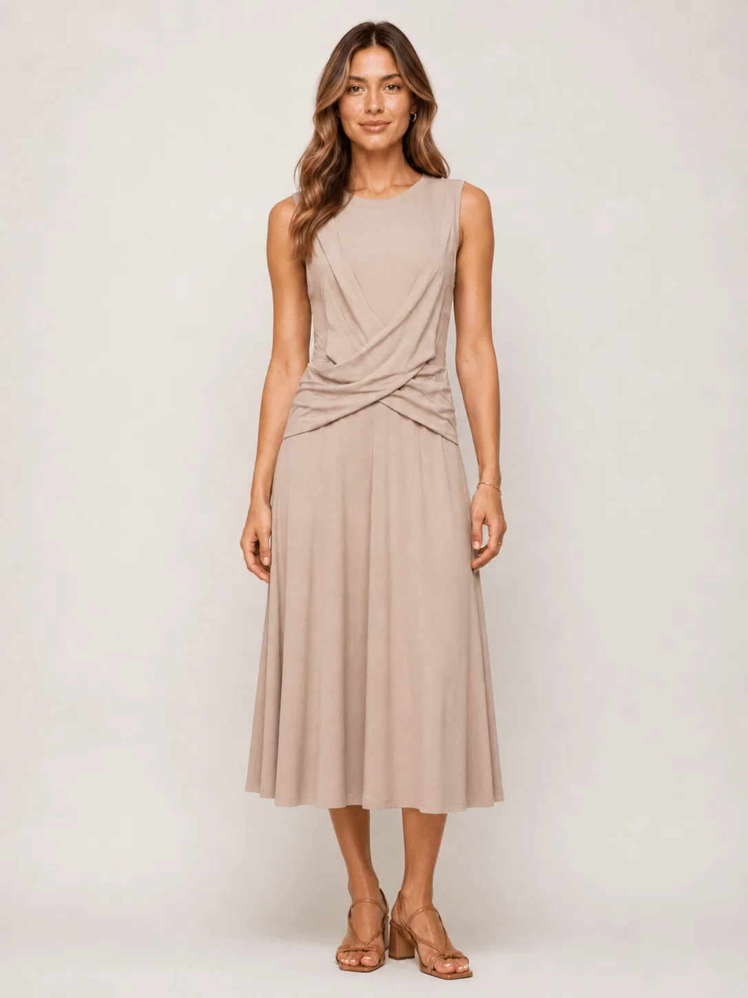 Vestido Midi Detalhe Cruzado - Areia