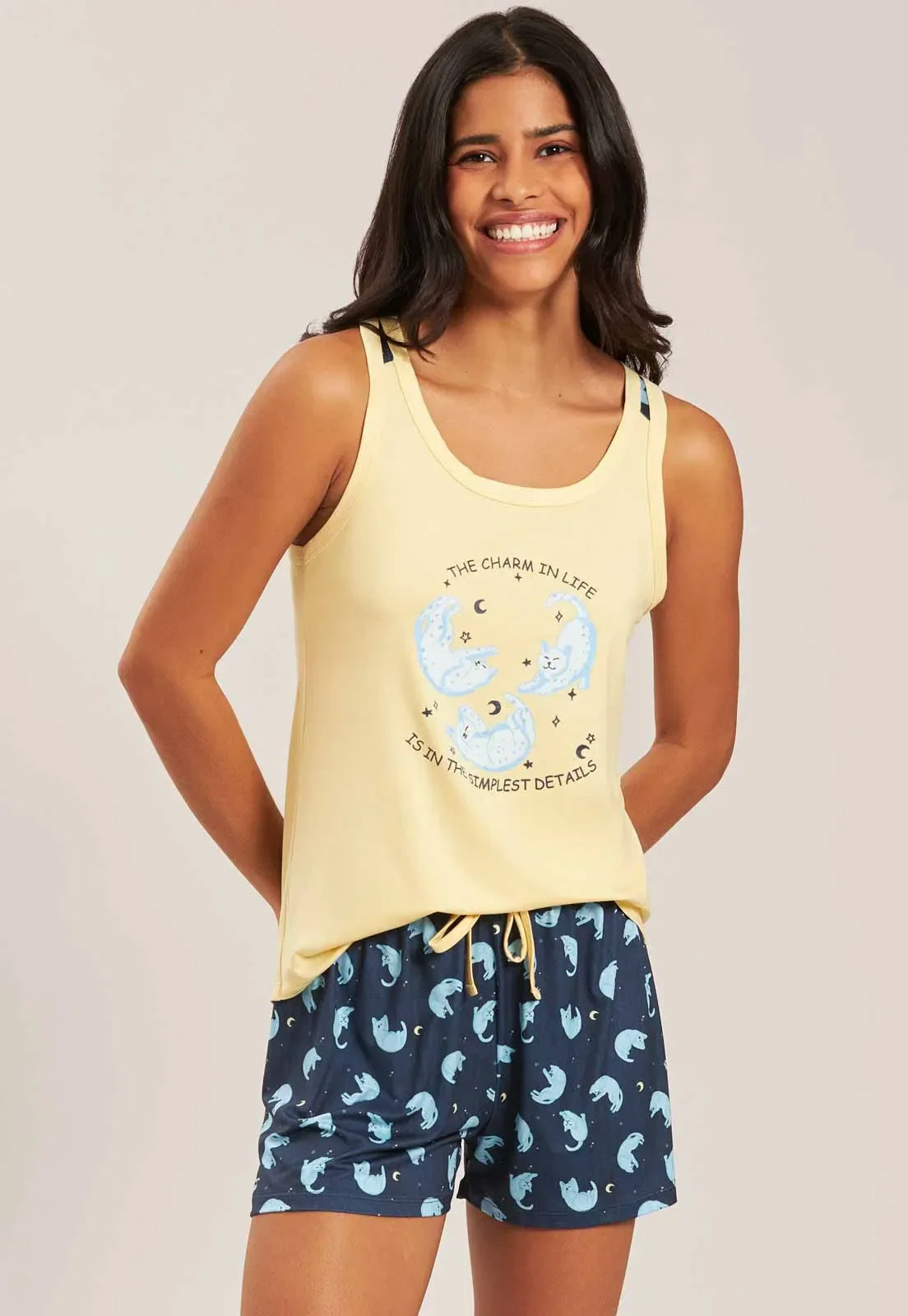 Pijama Curto Regata de Viscose Stretch Baunilha