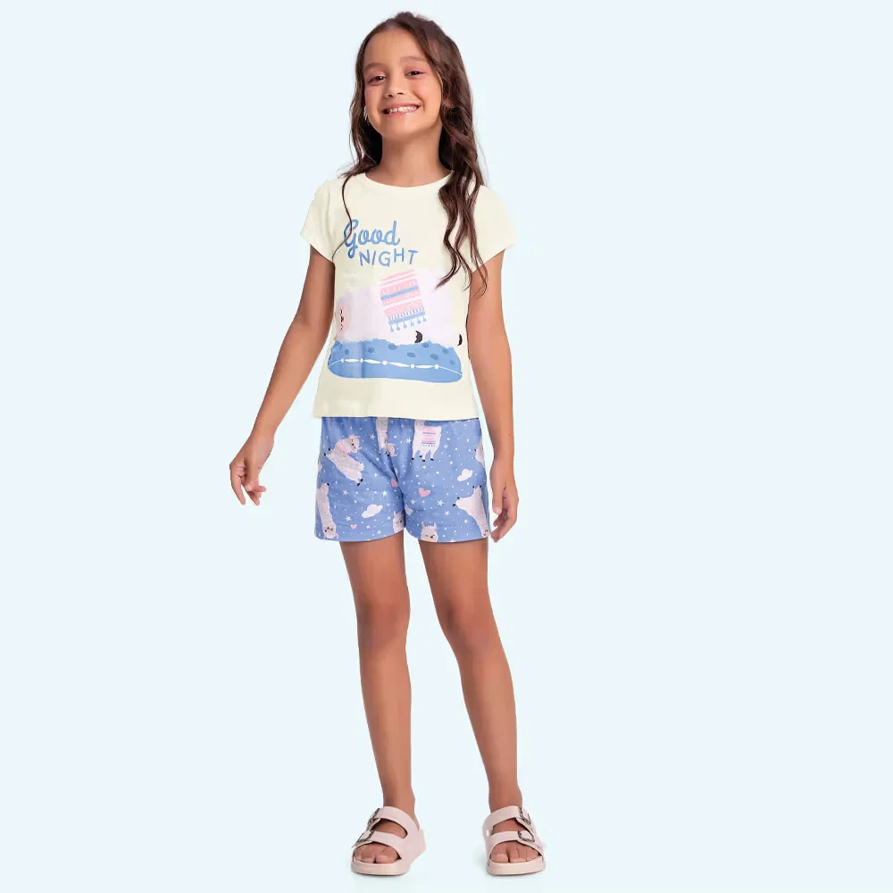 Conjunto pijama blusa e short em meia malha de lhama — imagem 1