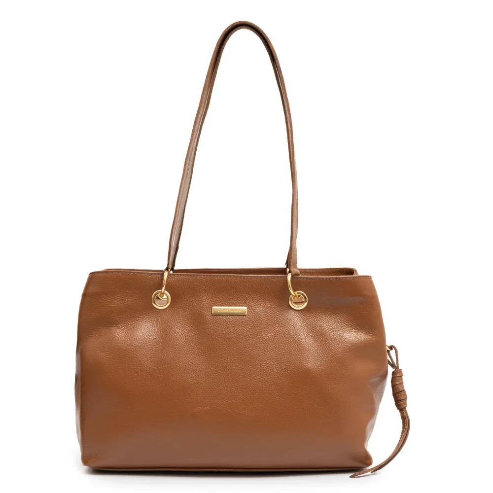 Bolsa Shopping Couro Argolas Caramelo — imagem 1