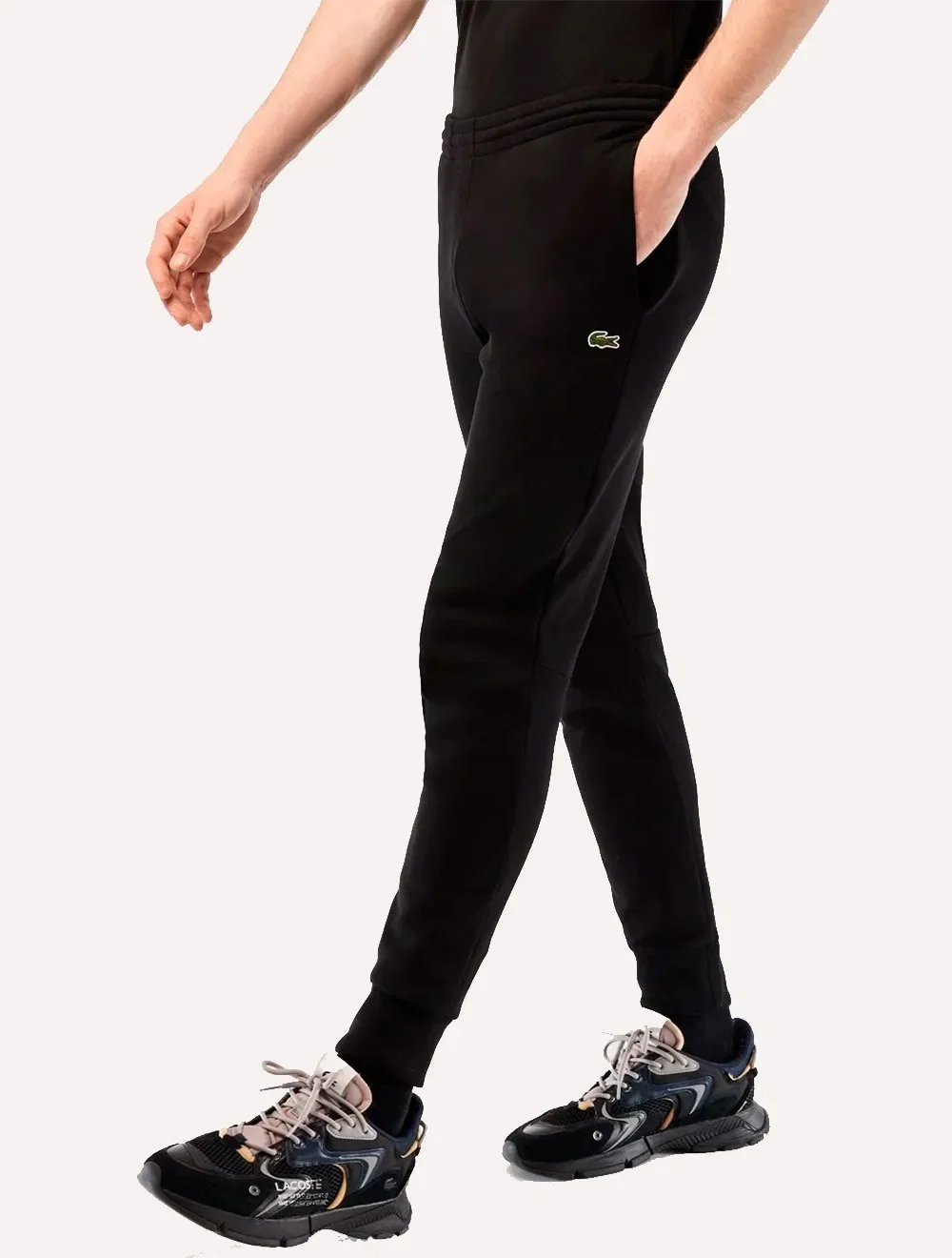 Calça Lacoste Masculina Slim Moletom Jogger Croco Preta