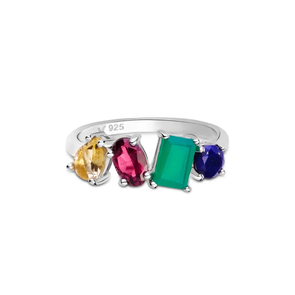 Anel Life Rainbow em Prata 925 com Lápis Lazuli, Ágata Verde, Rodolita e Citrino — imagem 1