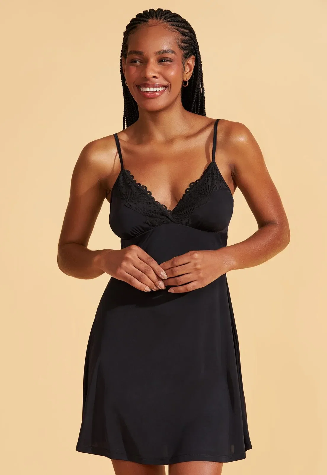 Camisola de Microfibra Com Renda Recco
