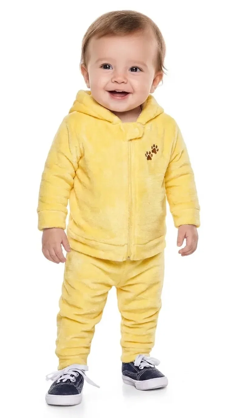 Conjunto jaqueta com capuz e calça em tecido fleece leão — imagem 1