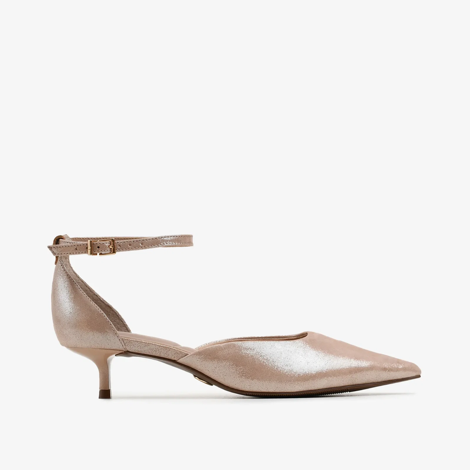 Scarpin Salto Baixo Metal Nude Carvalho Couro — imagem 1