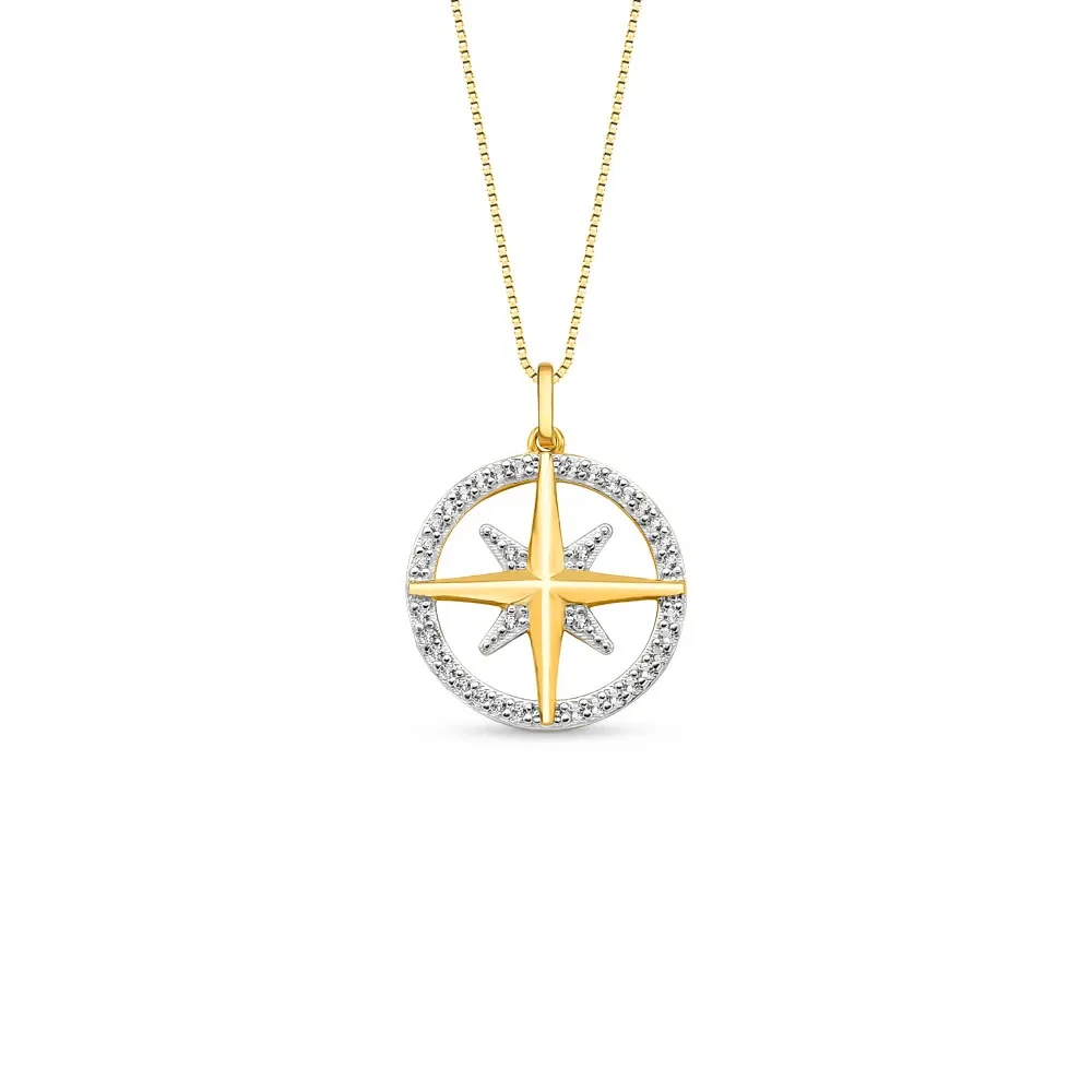 Pingente Icones Rosa dos Ventos em Ouro Amarelo 18k com Topázio Incolor, 17.7mm — imagem 1