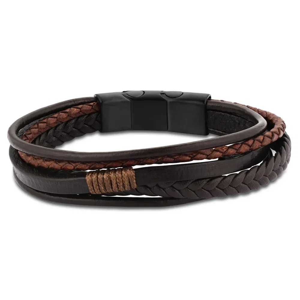 Pulseira Life em Couro VII Marrom com Aço — imagem 1