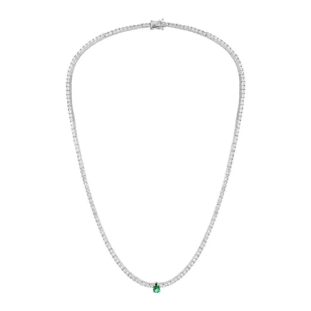 Colar Life Special II em Prata 925 com Pedras Incolores e Verde, 40cm — imagem 1