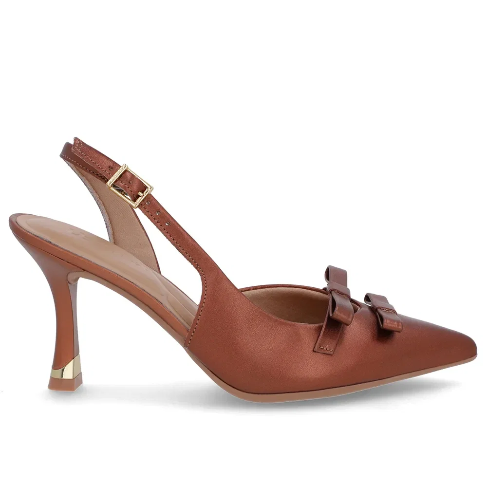 Slingback Cobre Laço Couro