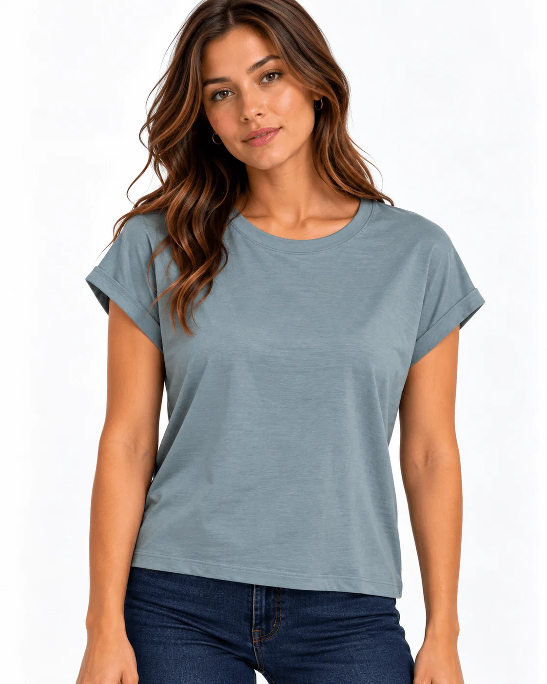 Blusa Manga Curta Decote u - Azul