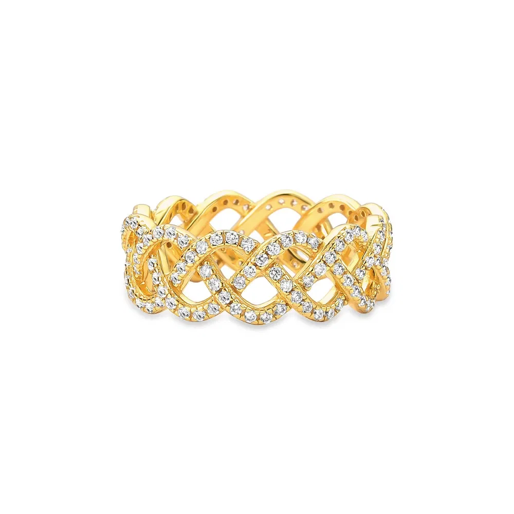 Anel Life Tranças em Prata 925 com Banho de Ouro Amarelo 18k e Pedras Incolores, 7.5mm — imagem 1