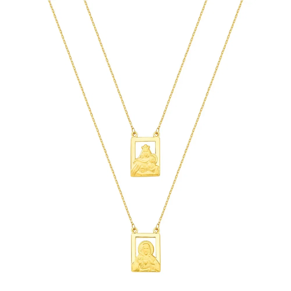 Escapulário Medalhas Jesus e N.Sra. Do Carmo em Ouro Amarelo 18k, 60cm — imagem 1