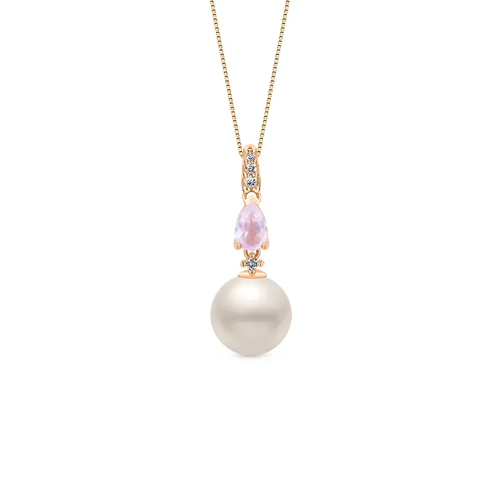 Pingente Reali em Ouro Rosé 18k com Pérola, Quartzo Rosa e Diamantes, 25.5mm — imagem 1