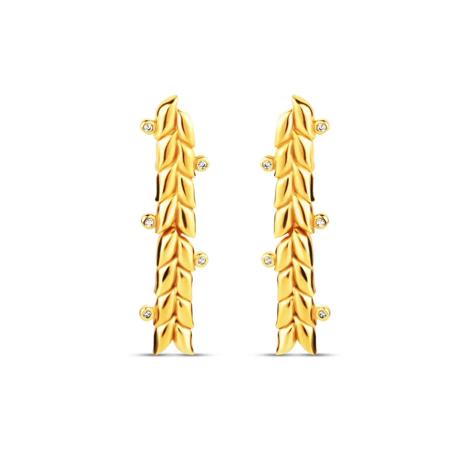 Brinco Life Folhas em Prata 925 com Banho de Ouro 18k e Pedras Incolores — imagem 1