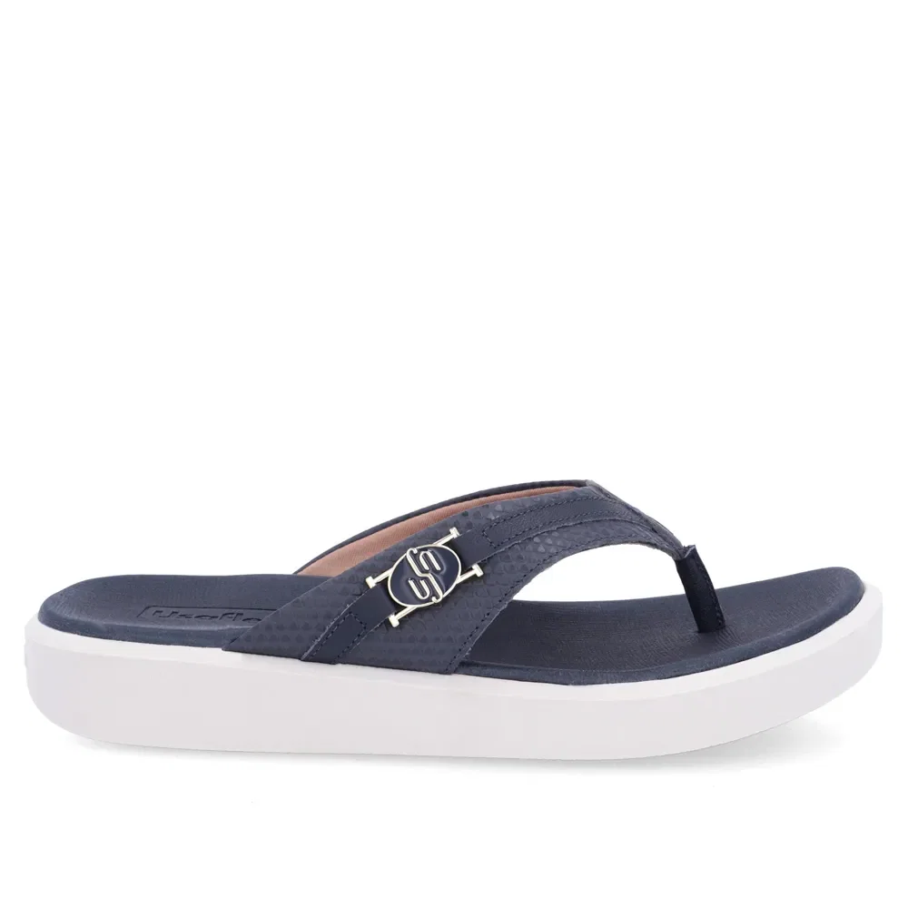 Chinelo Salto Plataforma Couro Azul Detalhe Monograma — imagem 1