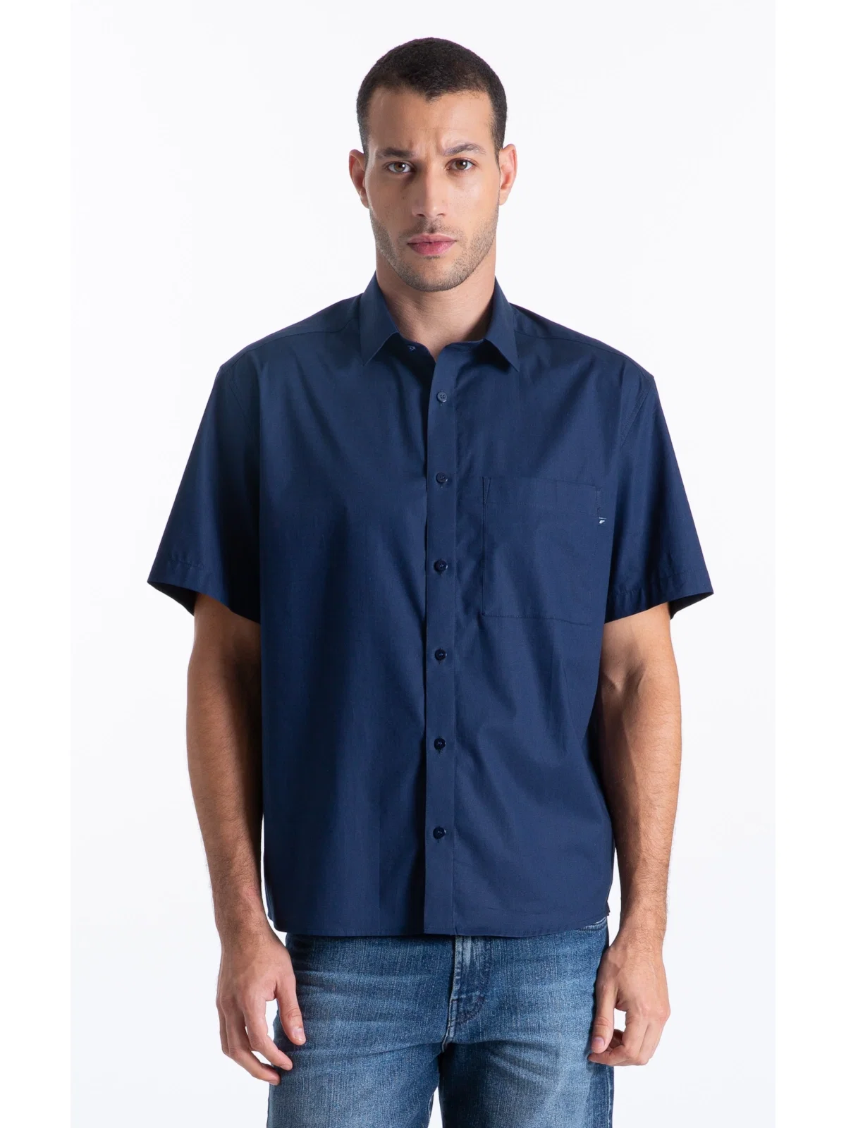 Camisa Tricoline Ly Vintage Xangai Mc Dark Navy — imagem 1