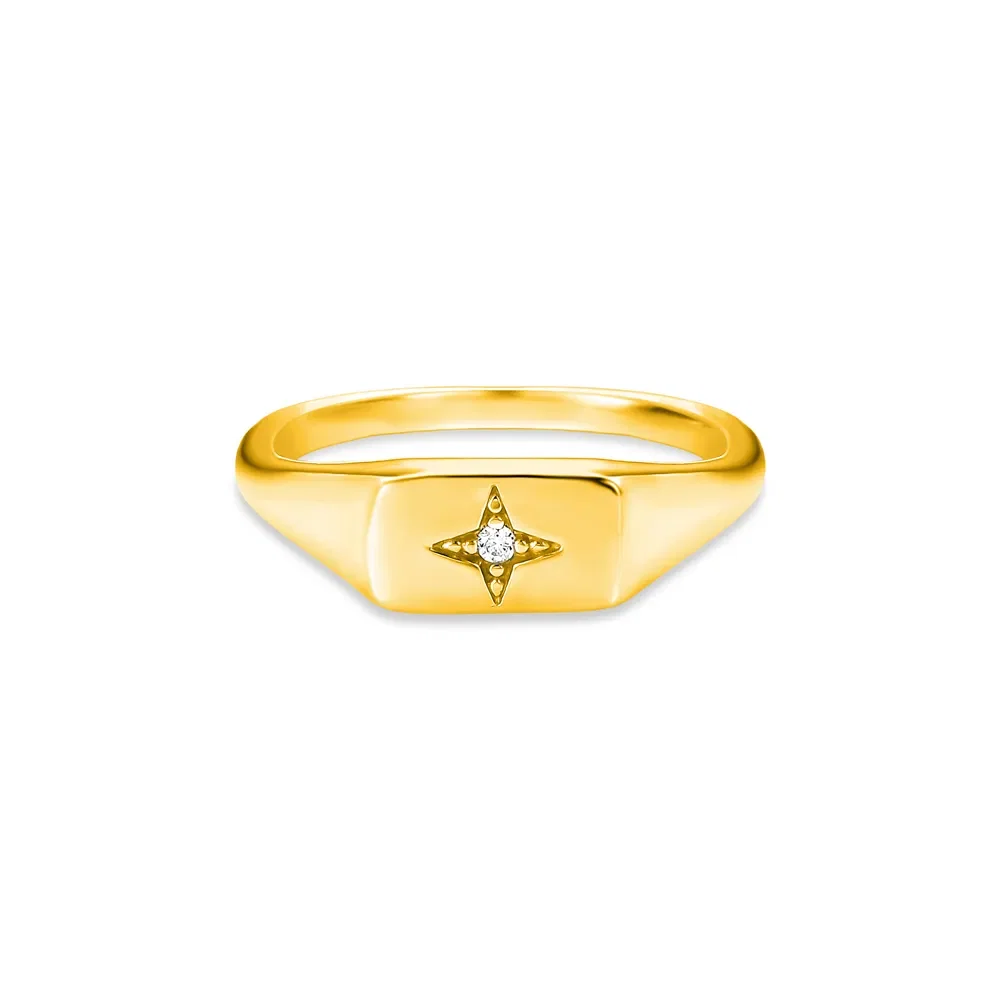 Anel Life Starring Retangular Prata com Banho Ouro Amarelo Cravejado — imagem 1