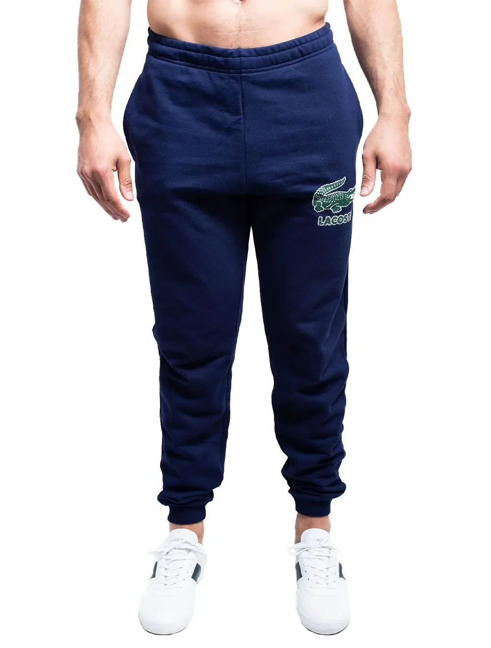 Calça Lacoste Masculina Moletom Crackled Crocodile Logo Azul Marinho