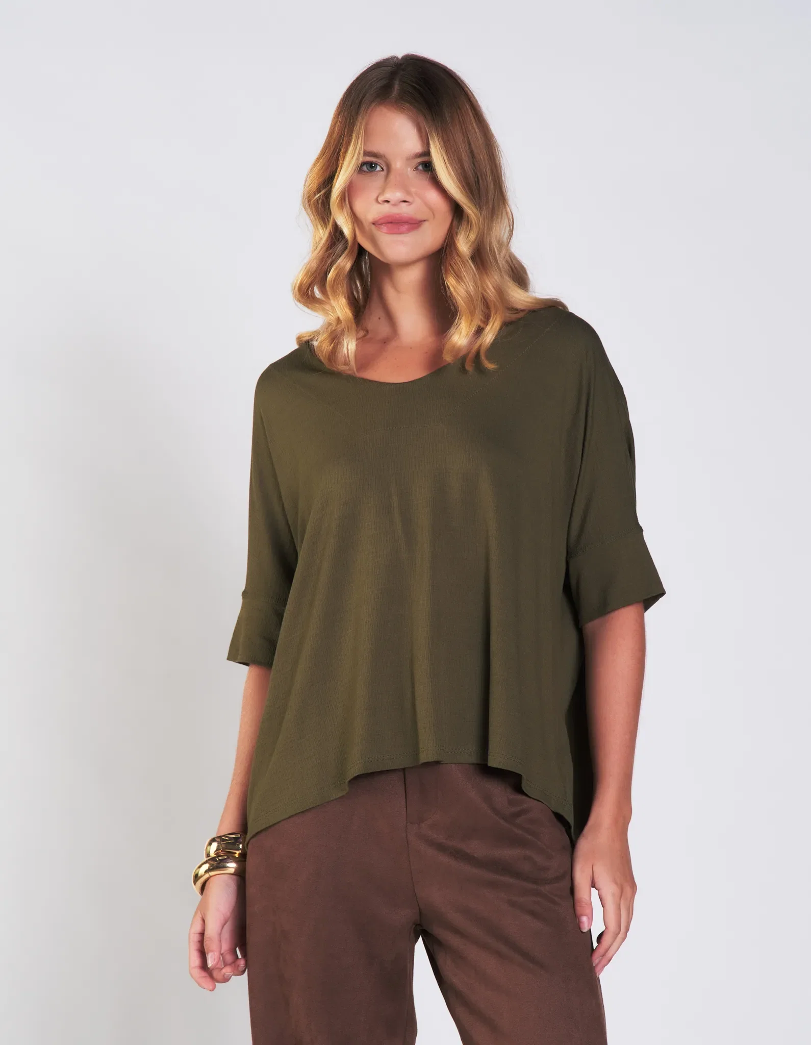 Blusa Manga Curta Decote v - Verde