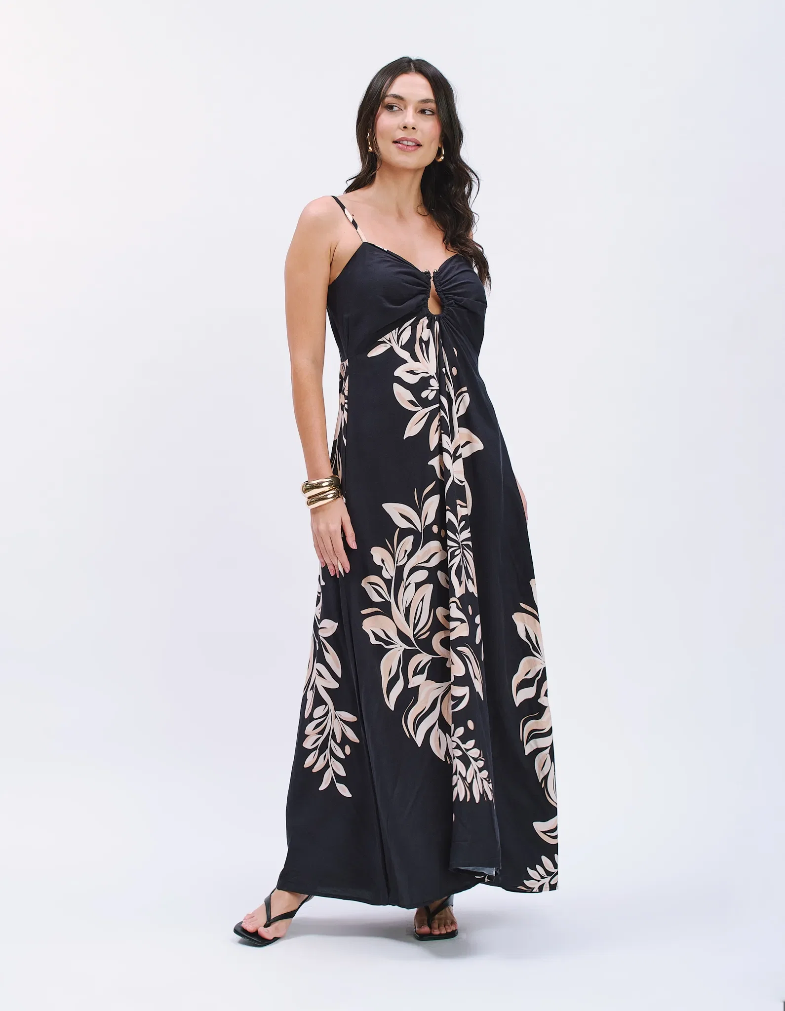 Vestido Longo Estampado Floral - Preto — imagem 1