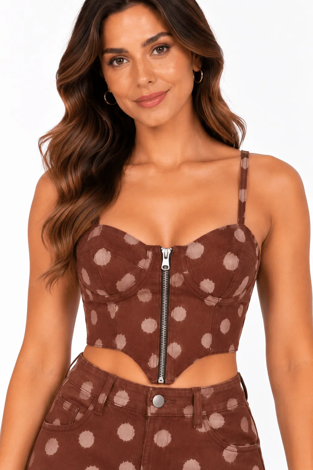 Corset Jeans Poá - Marrom
