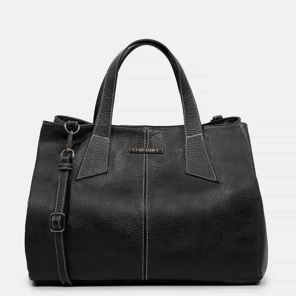 Bolsa Tote Preta Couro Alça Geométrica