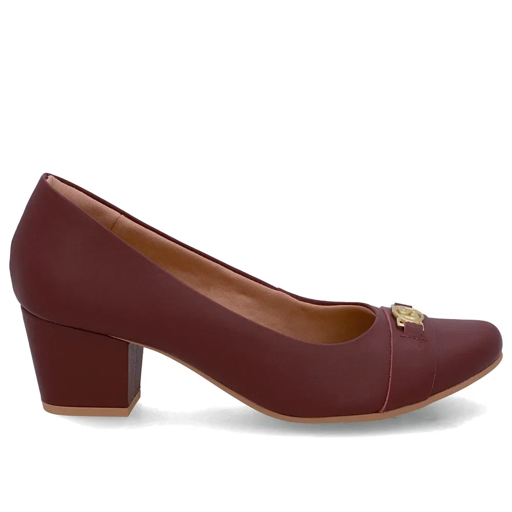 Scarpin Vermelho Couro Salto Baixo Bloco — imagem 1
