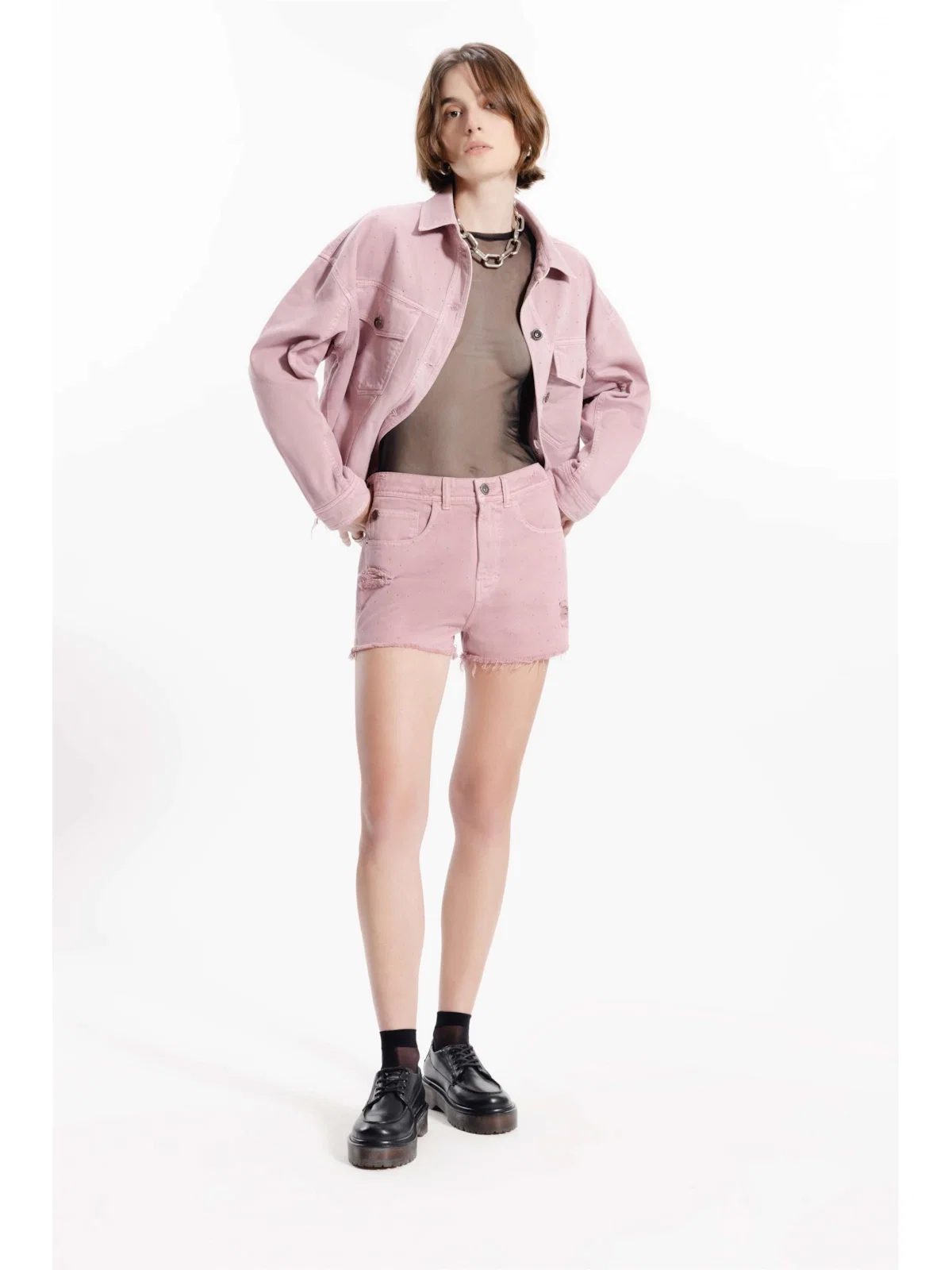 Short White Denim Boyish Rosa Velho — imagem 1