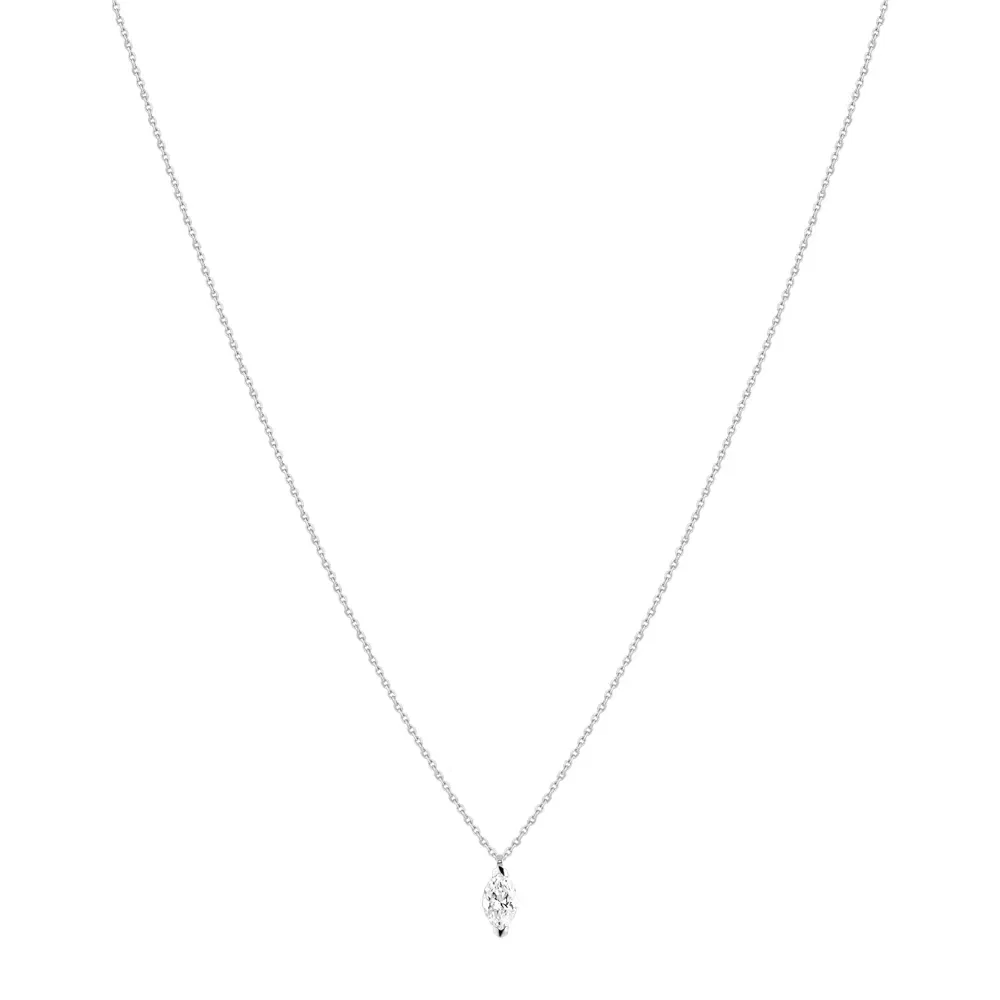 Colar Solitário Navete em Ouro Branco 18k com Diamante, 0.3ct — imagem 1