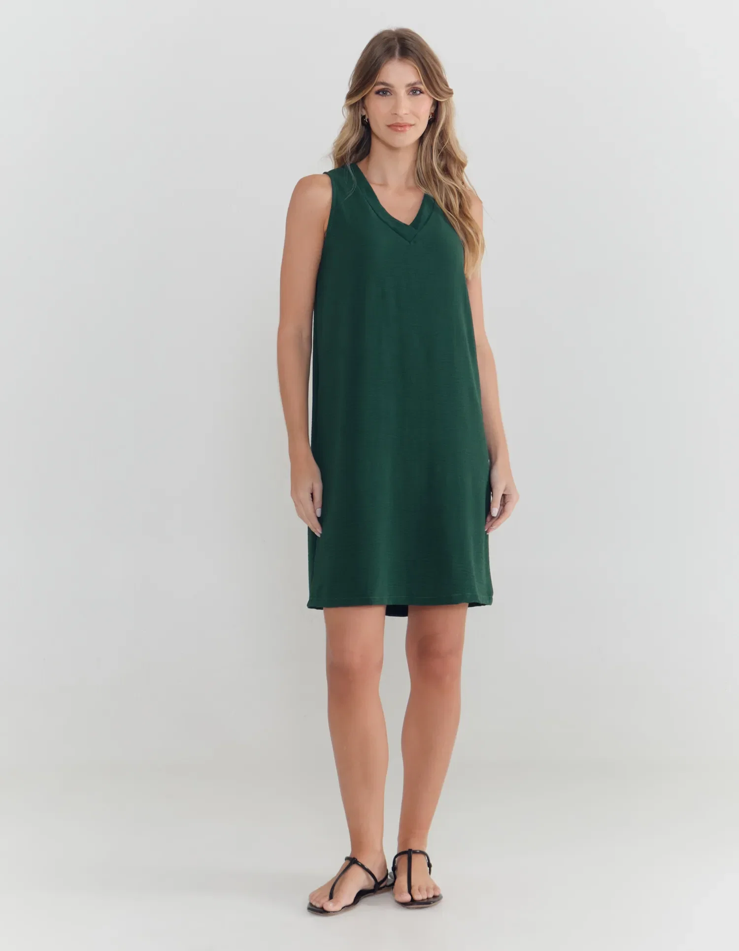 Vestido Curto Decote v Moldura - Verde Continental