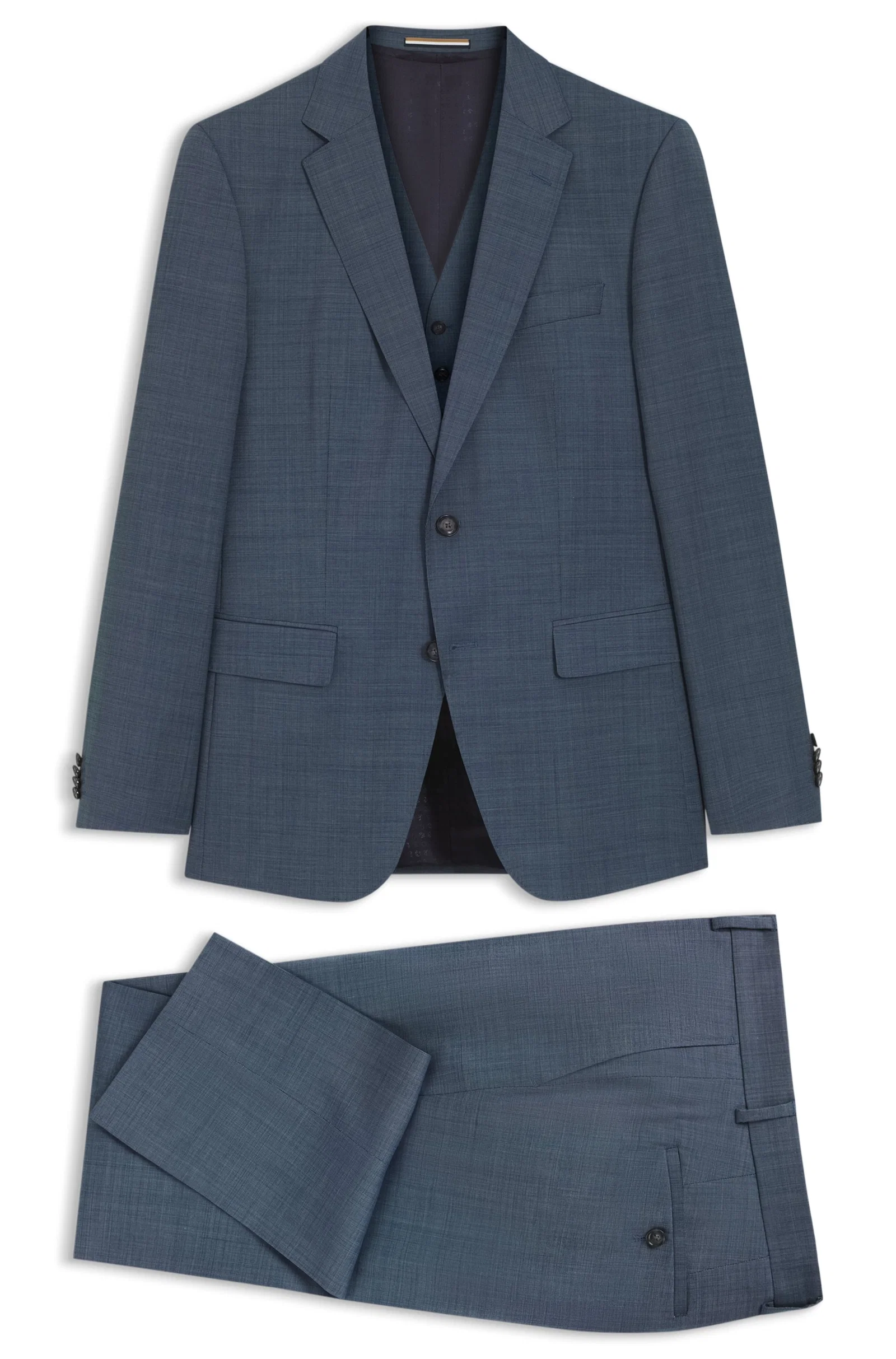 Terno De Três Peças Slim Fit Em Lã Elástica