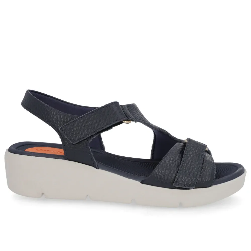 Sandália Plataforma Couro Azul Ajuste Fecho-Flex