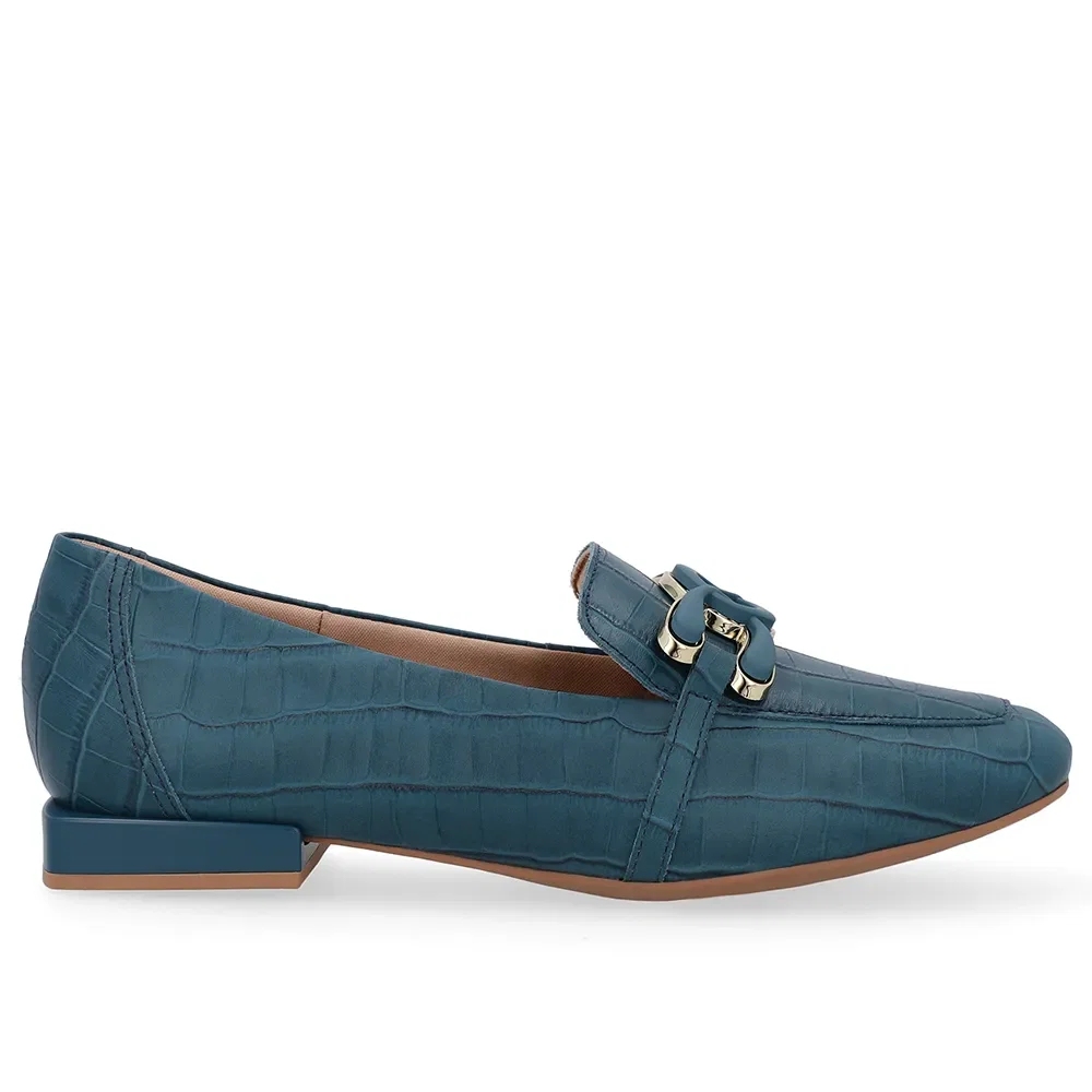 Loafer Azul Couro Croco Enfeite