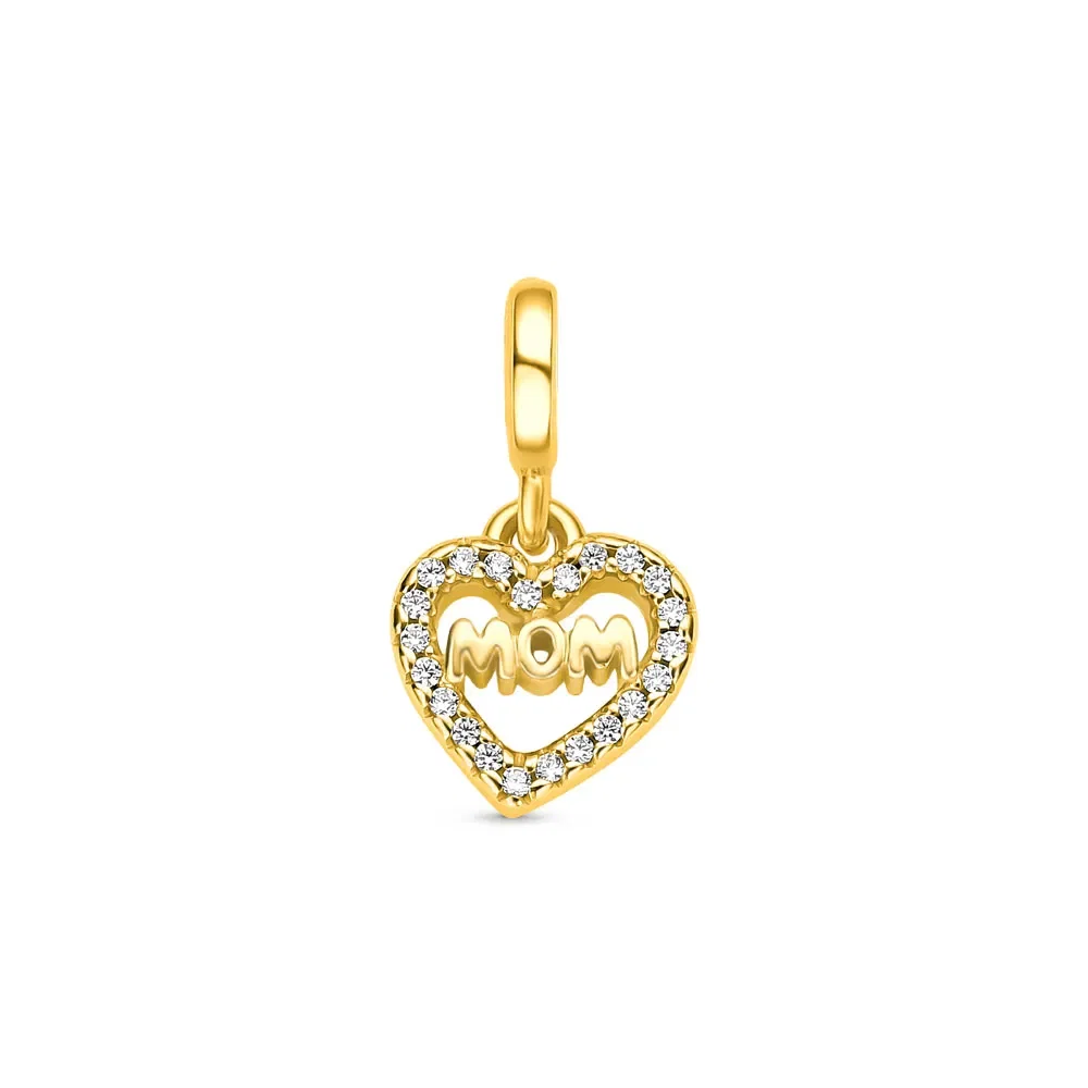 Pingente Life Mama Coração Mom em Prata 925 com Banho de Ouro Amarelo 18k e Pedras Incolores — imagem 1