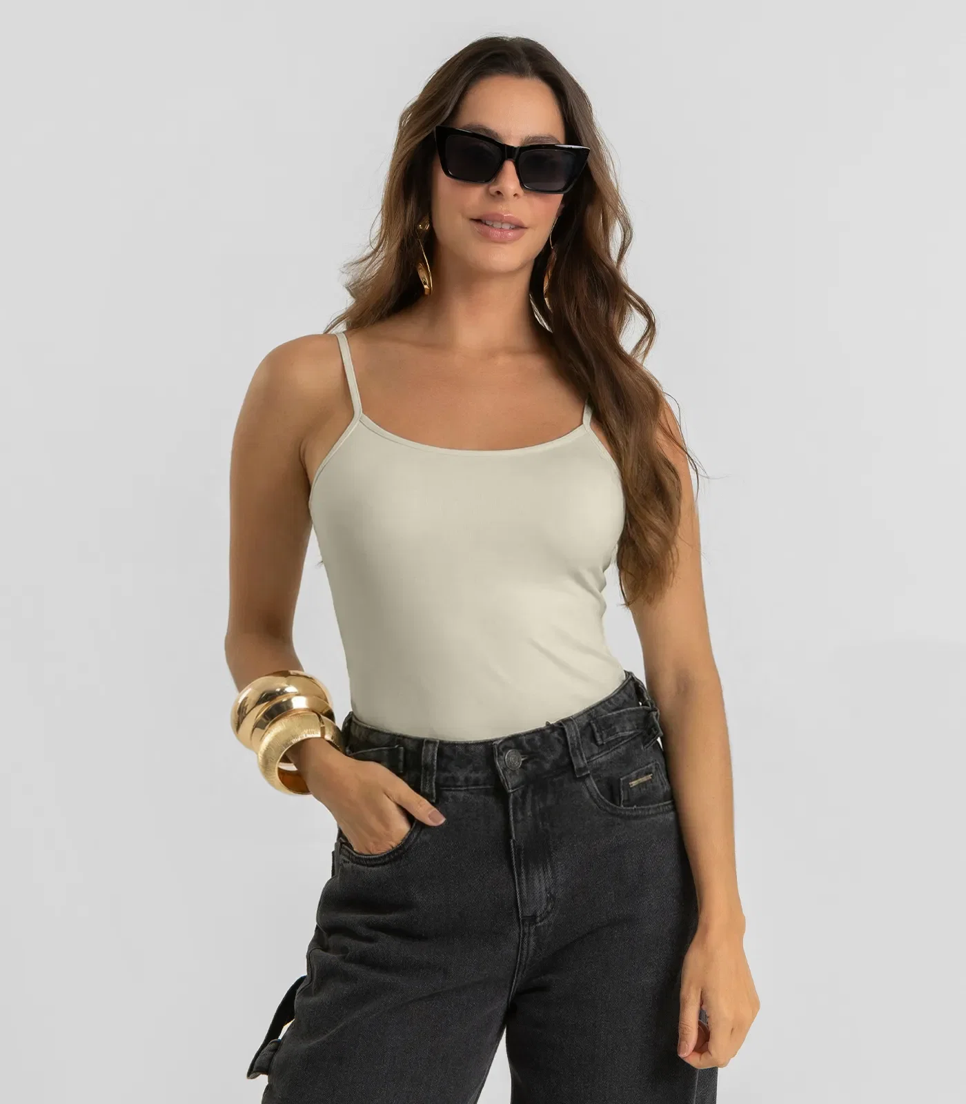 Blusa de Alça Feminina Em Poliamida Dianna Bege