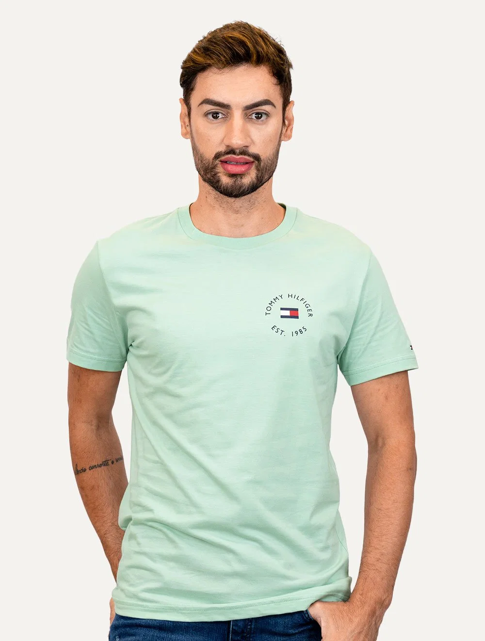 Camiseta Tommy Hilfiger Masculina Roundle Logo Chest Verde Claro