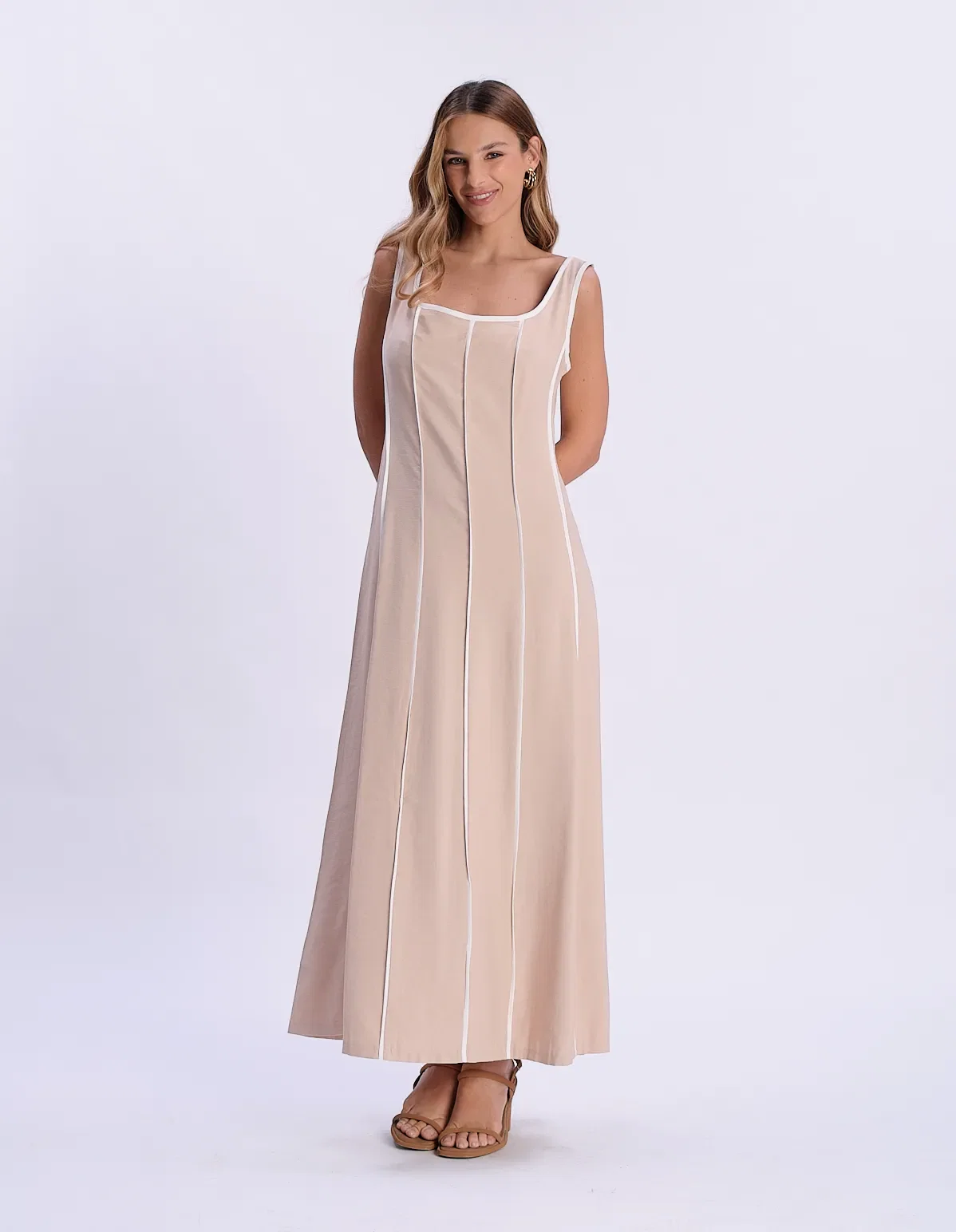 Vestido Longo Detalhe Vivos - Areia — imagem 1