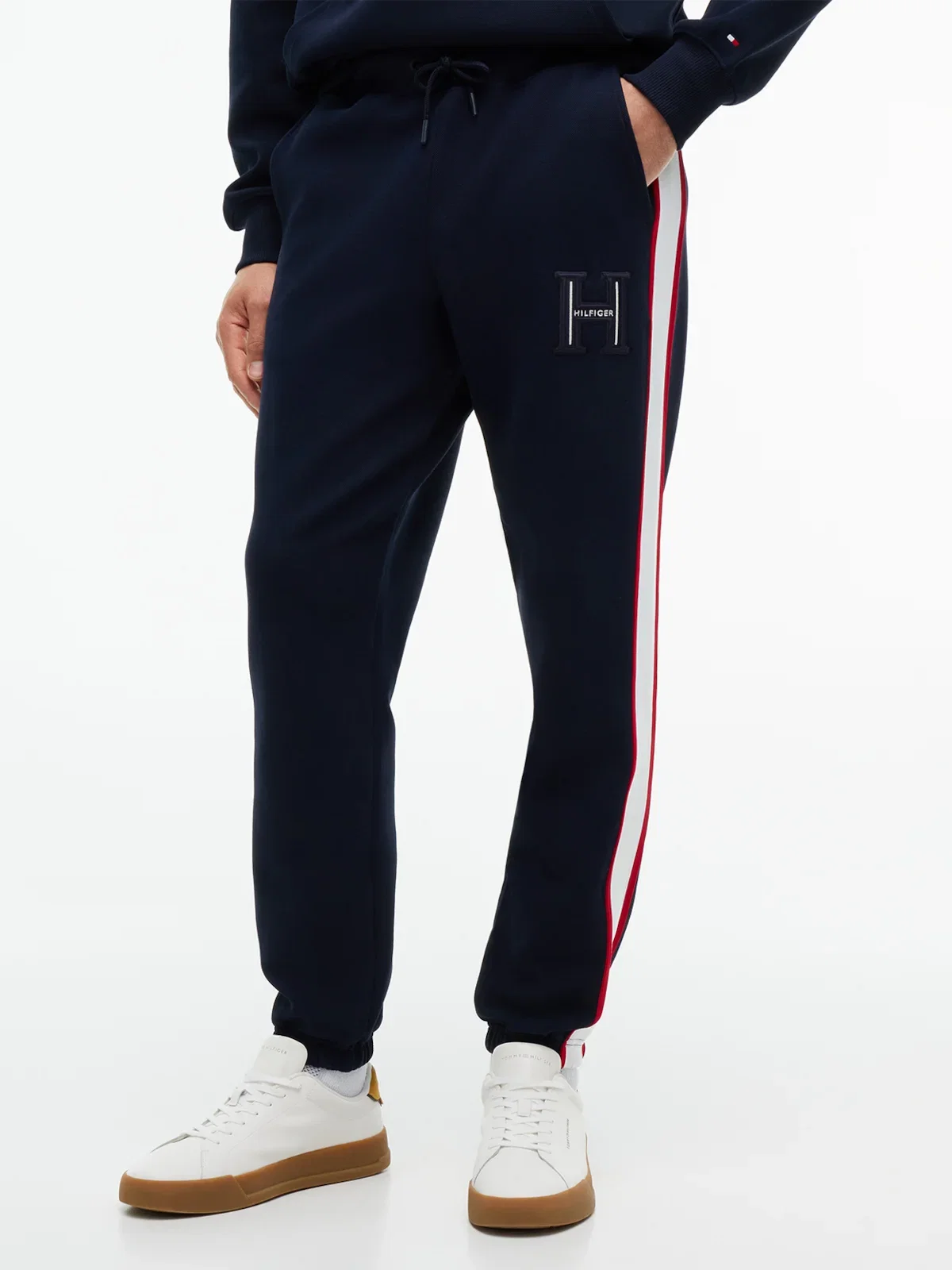 Calça de Moletom Piquê com Punho e Listra de Logo