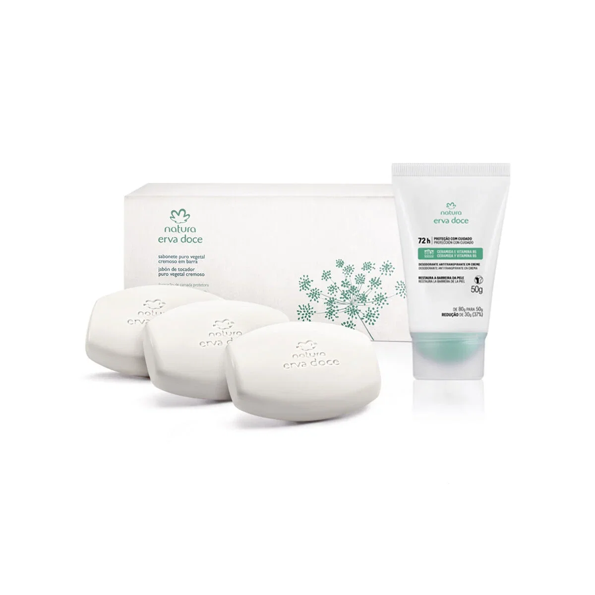 Kit Sabonete Puro Vegetal Cremoso Erva Doce + Desodorante Antitranspirante em Creme Erva Doce 2 produtos