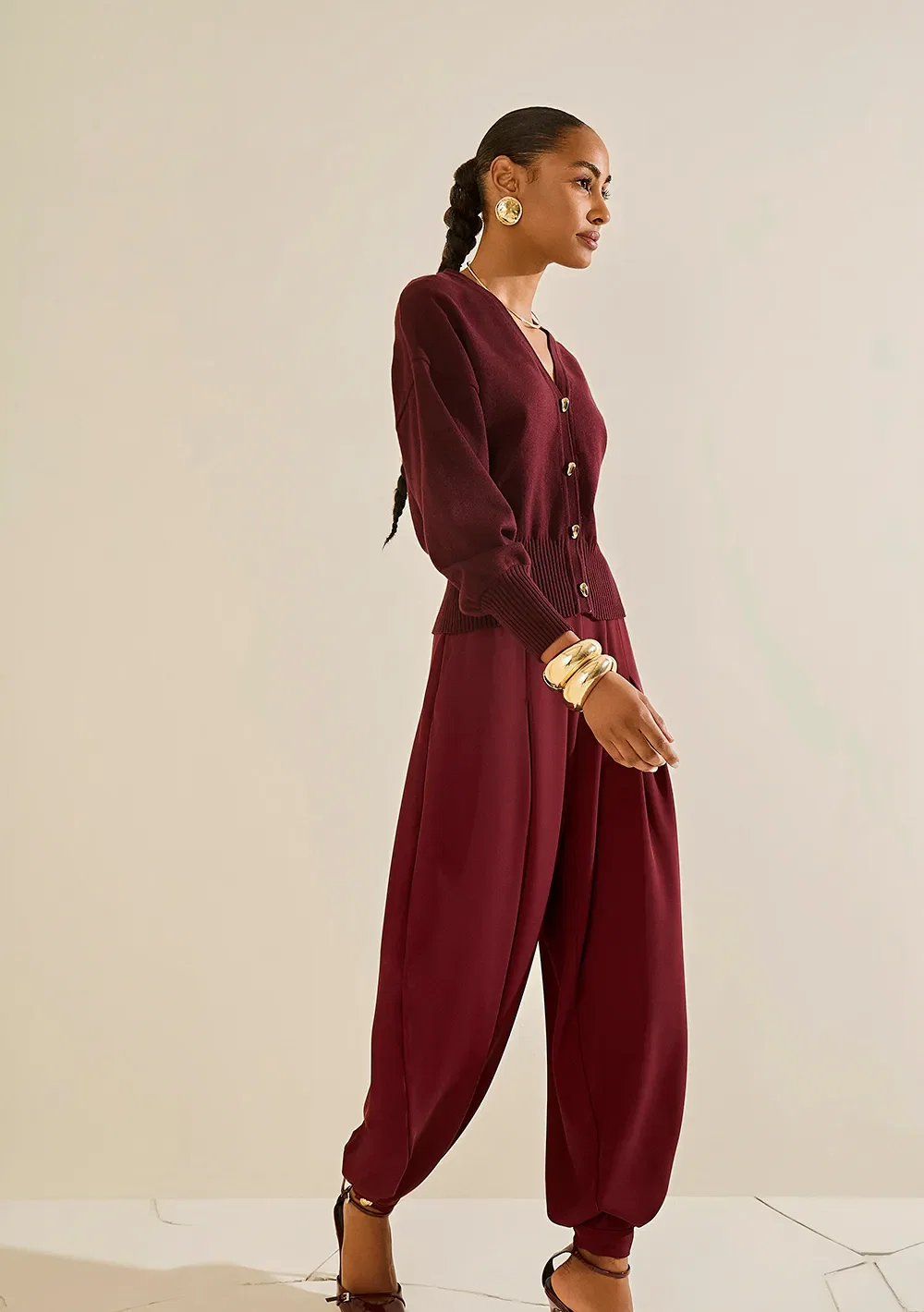 Cardigan Morena Rosa Tricot Com Botões Bordo — imagem 1