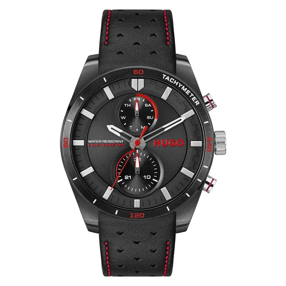 Relógio Hugo Fast Masculino Couro Preto - 1530370