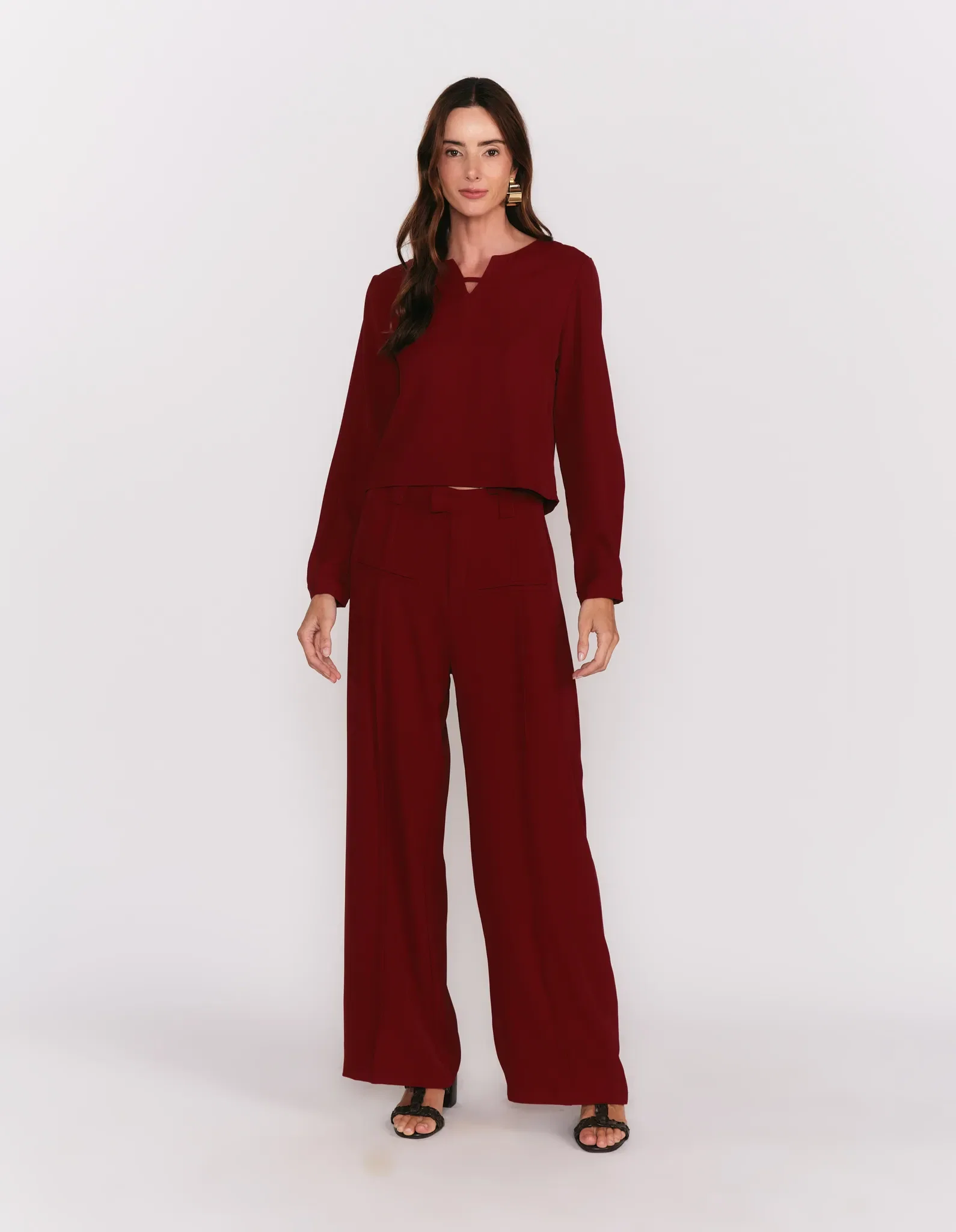 Calça Pantalona Detalhe Bolso - Vinho — imagem 1