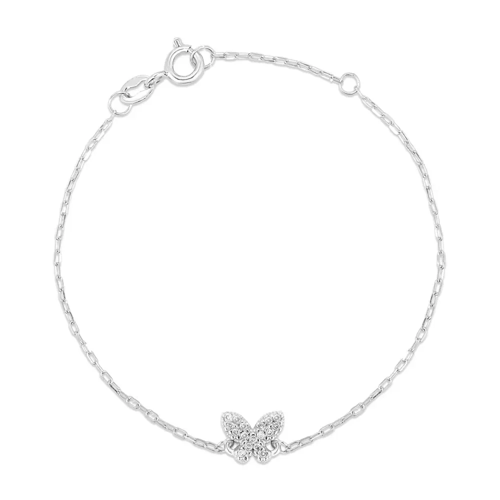 Pulseira Teen Borboleta em Ouro Branco 18k com Diamantes