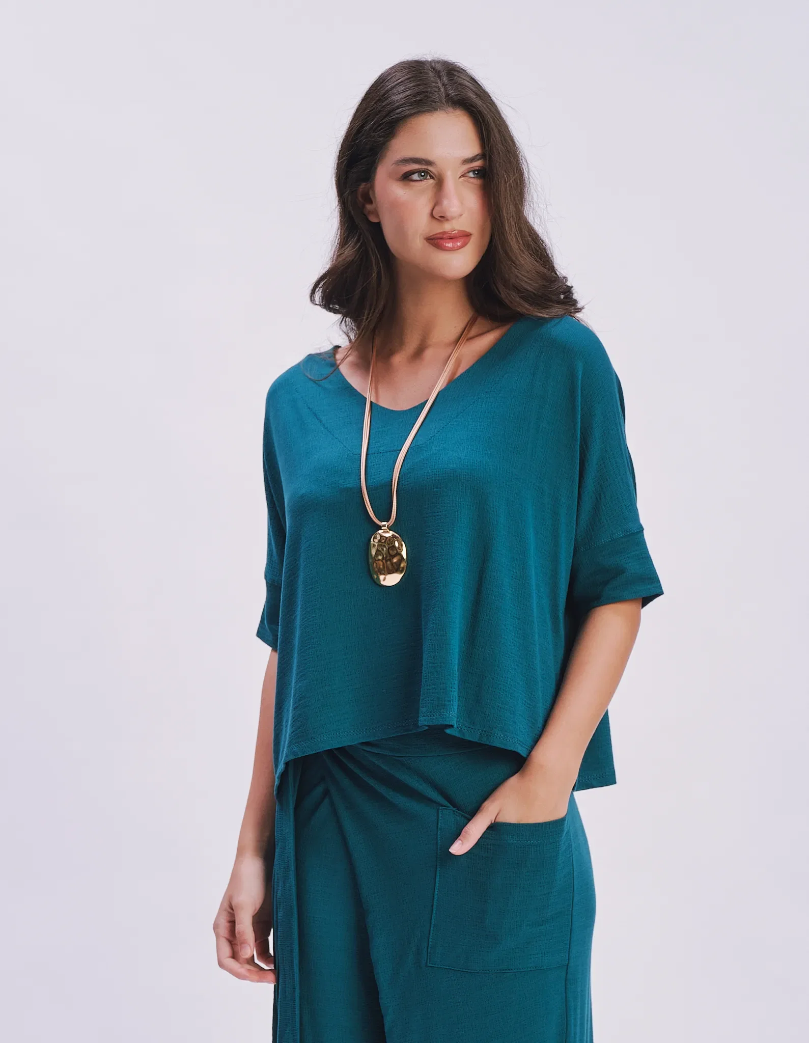 Blusa Ampla Manga 3/4 - Verde Esmeralda