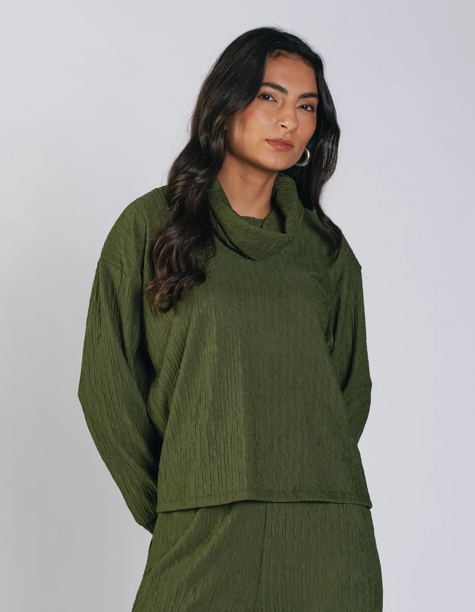 Conjunto Blusa + Calça Malha Texturada - Verde Militar