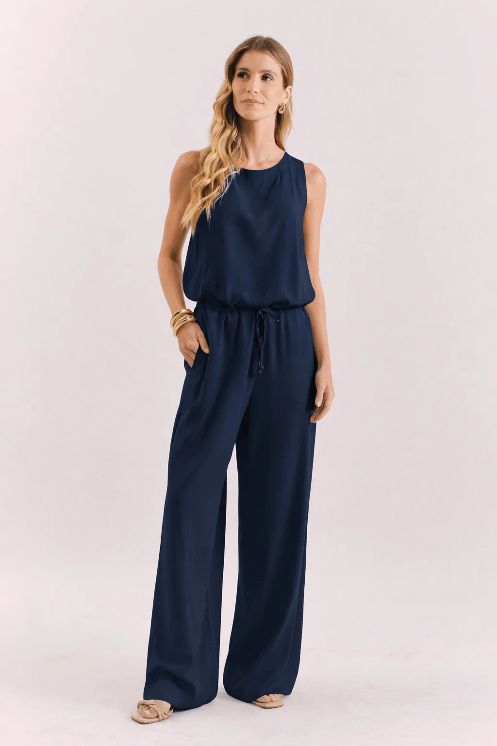 Calça Pantalona Tunel Cós - Azul Marinho — imagem 1