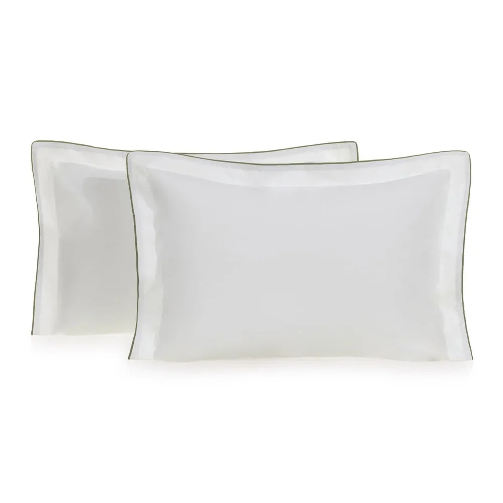 Jogo de Fronhas 200 Fios Percal Cilena Branco / Oliva